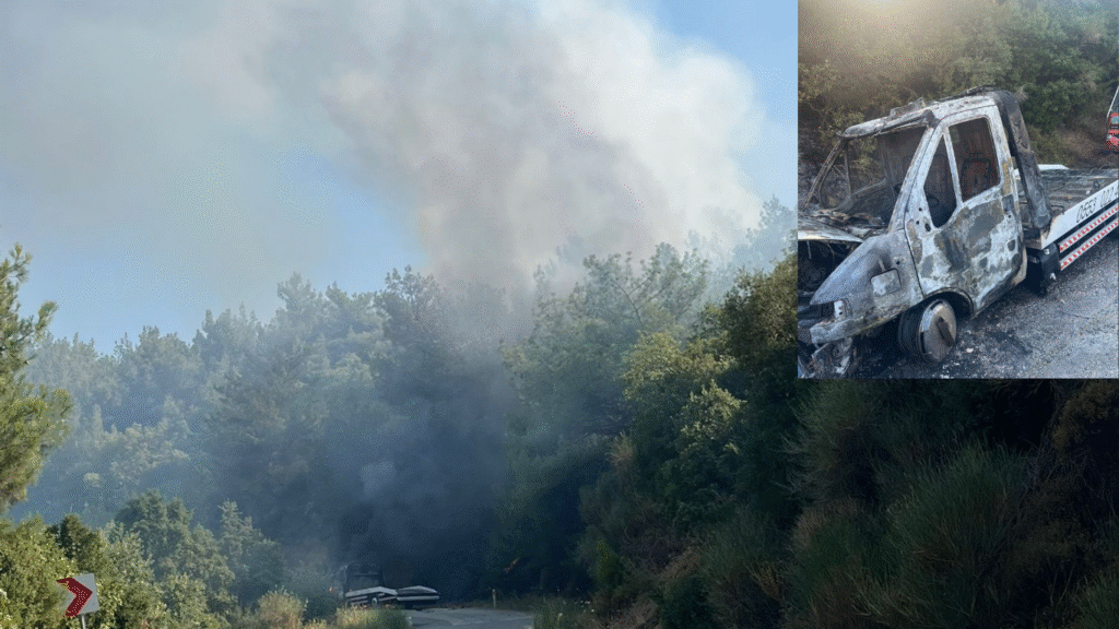 Tire’de Araç Yangını Ormana Sıçradı: Ekiplerin  Müdahalesi Yangın kontrol altına alındı.